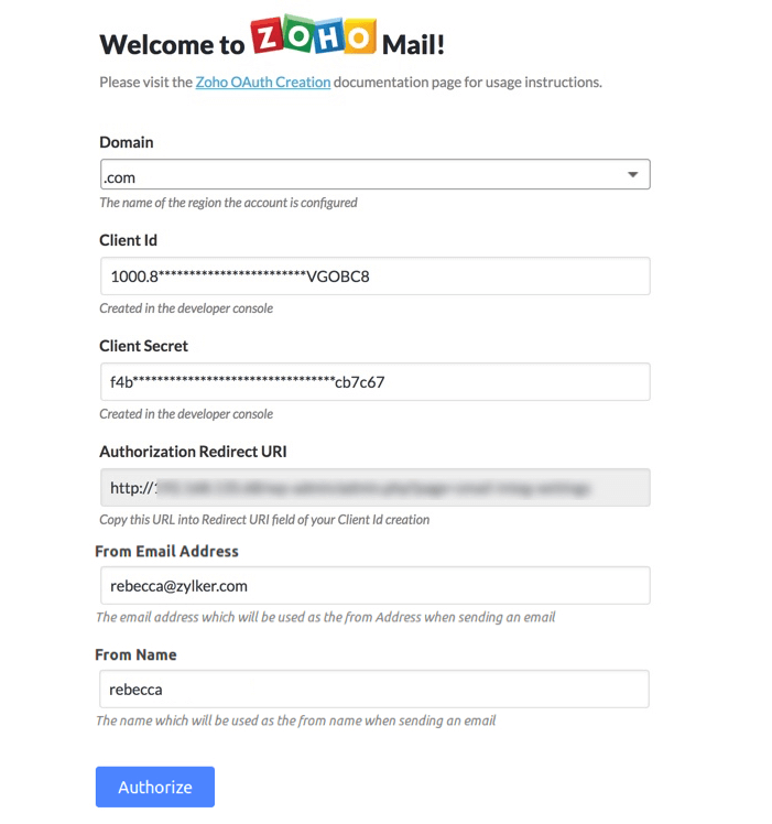 printscreen do plugin Zoho Mail